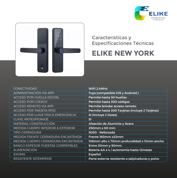 Cerradura inteligente Elike NewYork - WIFI - Imagen 8
