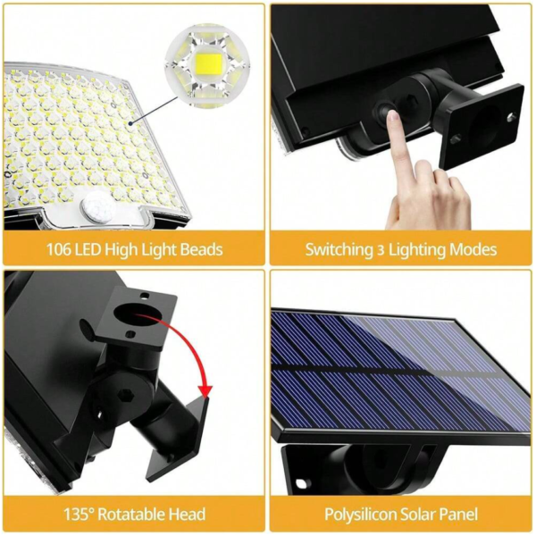 Reflector solar 106 Leds con 3 modos, control remoto y sensor movimiento - Imagen 2