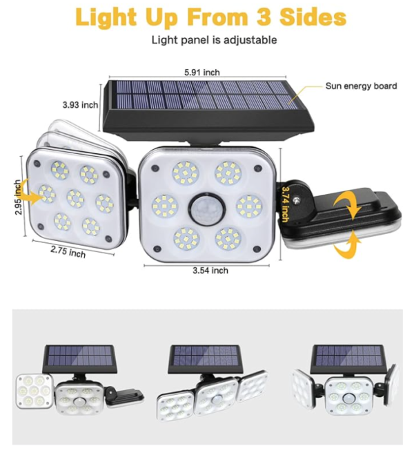 Reflector solar 3 paneles direccionables- 138 LEDs detección movimiento - Imagen 5