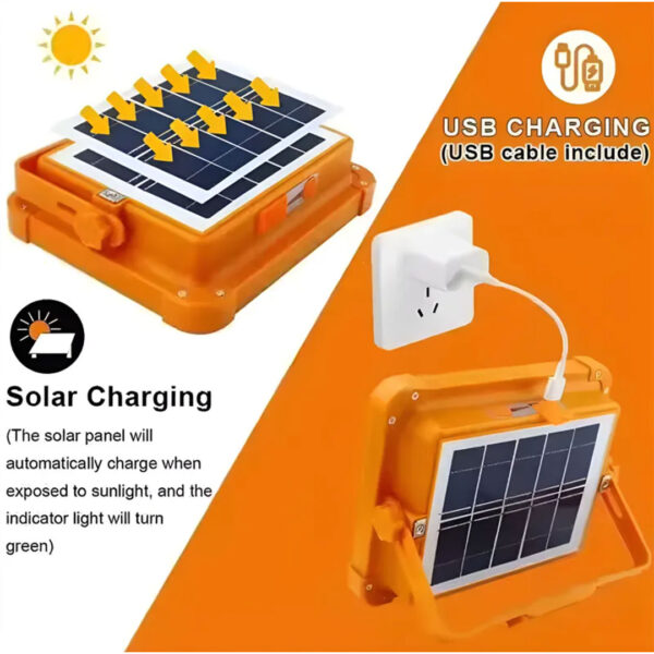 Reflector solar portatil 100W- cargador USB - 5 modos luz
