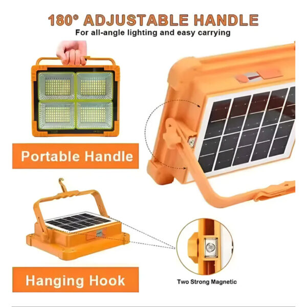 Reflector solar portatil 100W- cargador USB - 5 modos luz