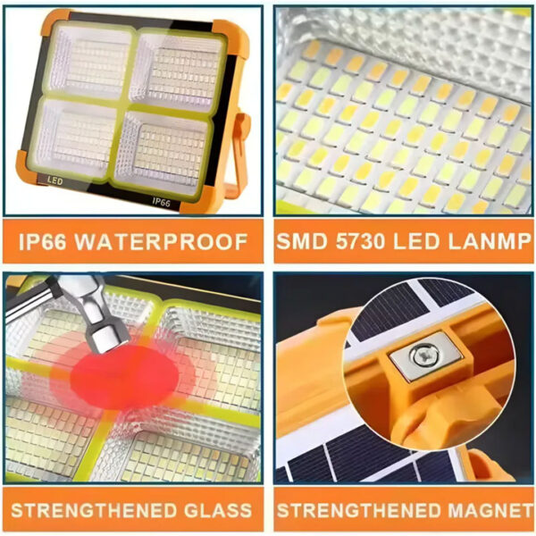 Reflector solar portatil 100W- cargador USB - 5 modos luz
