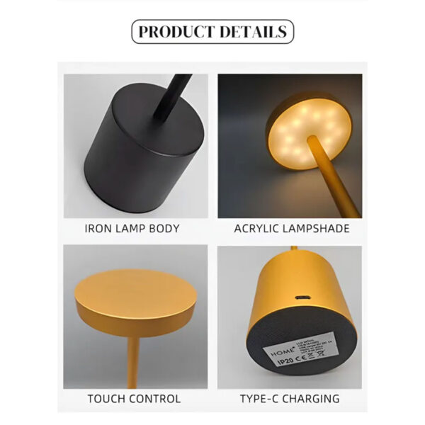 Lámpara de Mesa LED–Regulable-Aluminio–USB–Táctil-Recargable - Bruselas