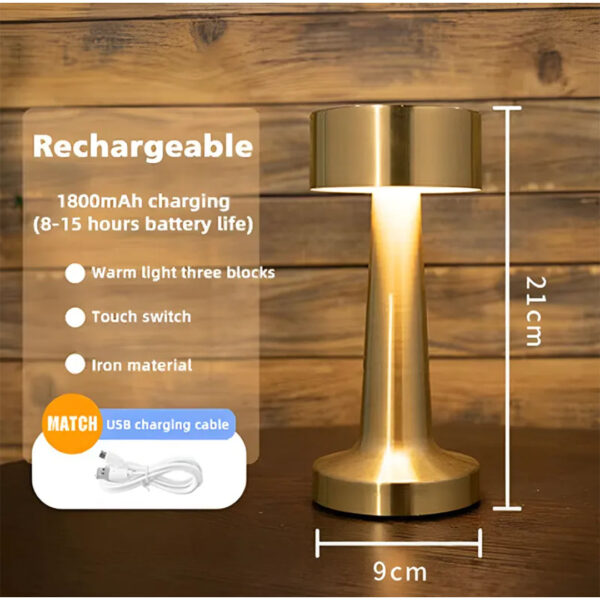 Lámpara de Mesa LED–Regulable-Aluminio–USB–Táctil-Recargable Venecia