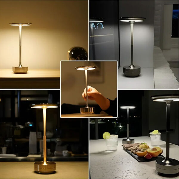 Lámpara de Mesa de Aluminio Praga - LED Regulable Táctil, con USB y Recargable