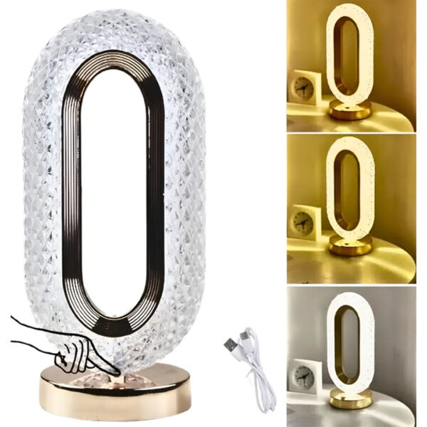 Lámpara de Mesa - Velador LED–Simil Cristal .USB–Táctil-Recargable Modelo Chicago