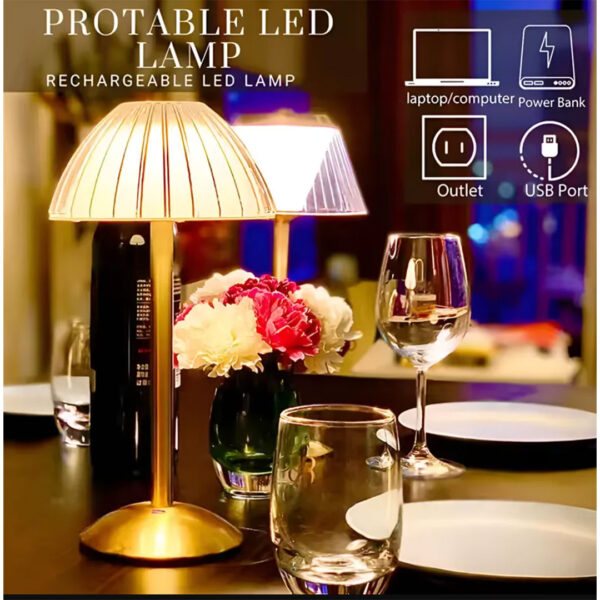 Lámpara de Mesa - Velador LED–Simil Cristal. USB–Táctil-Recargable Modelo Paris