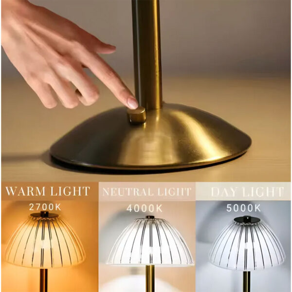 Lámpara de Mesa - Velador LED–Simil Cristal. USB–Táctil-Recargable Modelo Paris