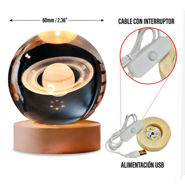 Esfera Magica Cristal 3d Led Luz De Noche USB