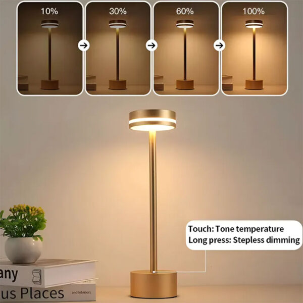Lámpara de Mesa Escritorio LED–Regulable-Aluminio–USB–Táctil-Recargable Noruega Gold