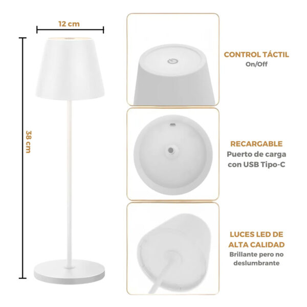 Lámpara LED de Mesa Recargable Táctil Regularble.