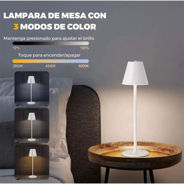 Lámpara LED de Mesa Recargable Táctil Regularble.