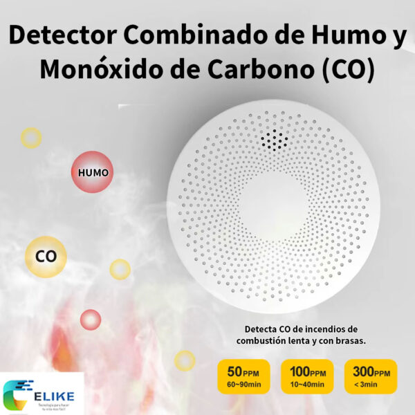 Detector inteligente de monóxido de carbono y humo WiFi Tuya