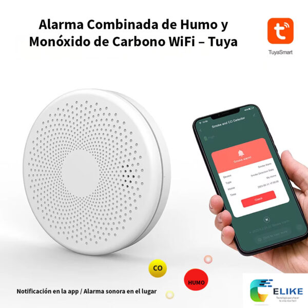 Detector inteligente de monóxido de carbono y humo WiFi Tuya