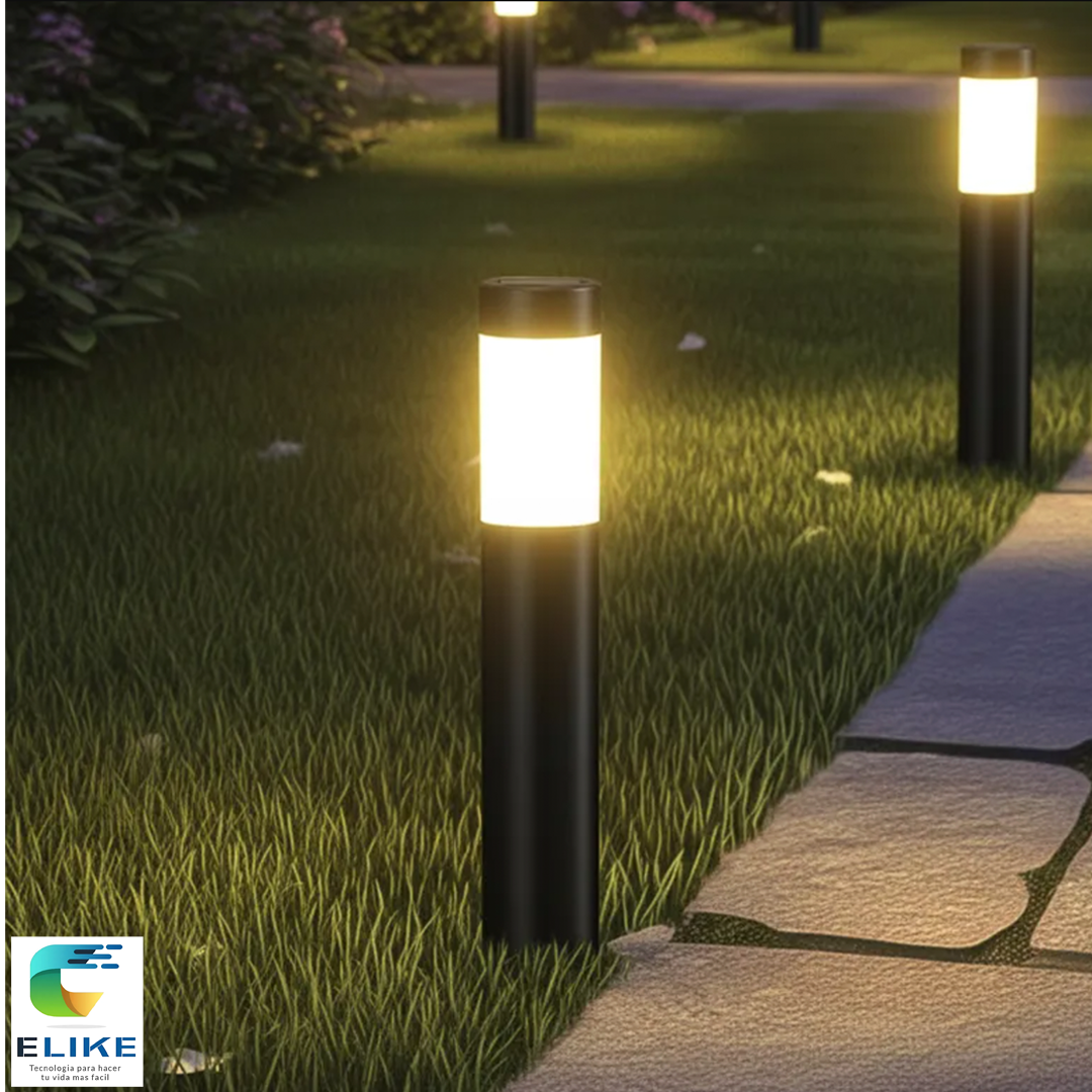 Estaca Solar LED Jardín – Acero Inox o Negra – Luz Blanca Cálida – 56,5 cm
