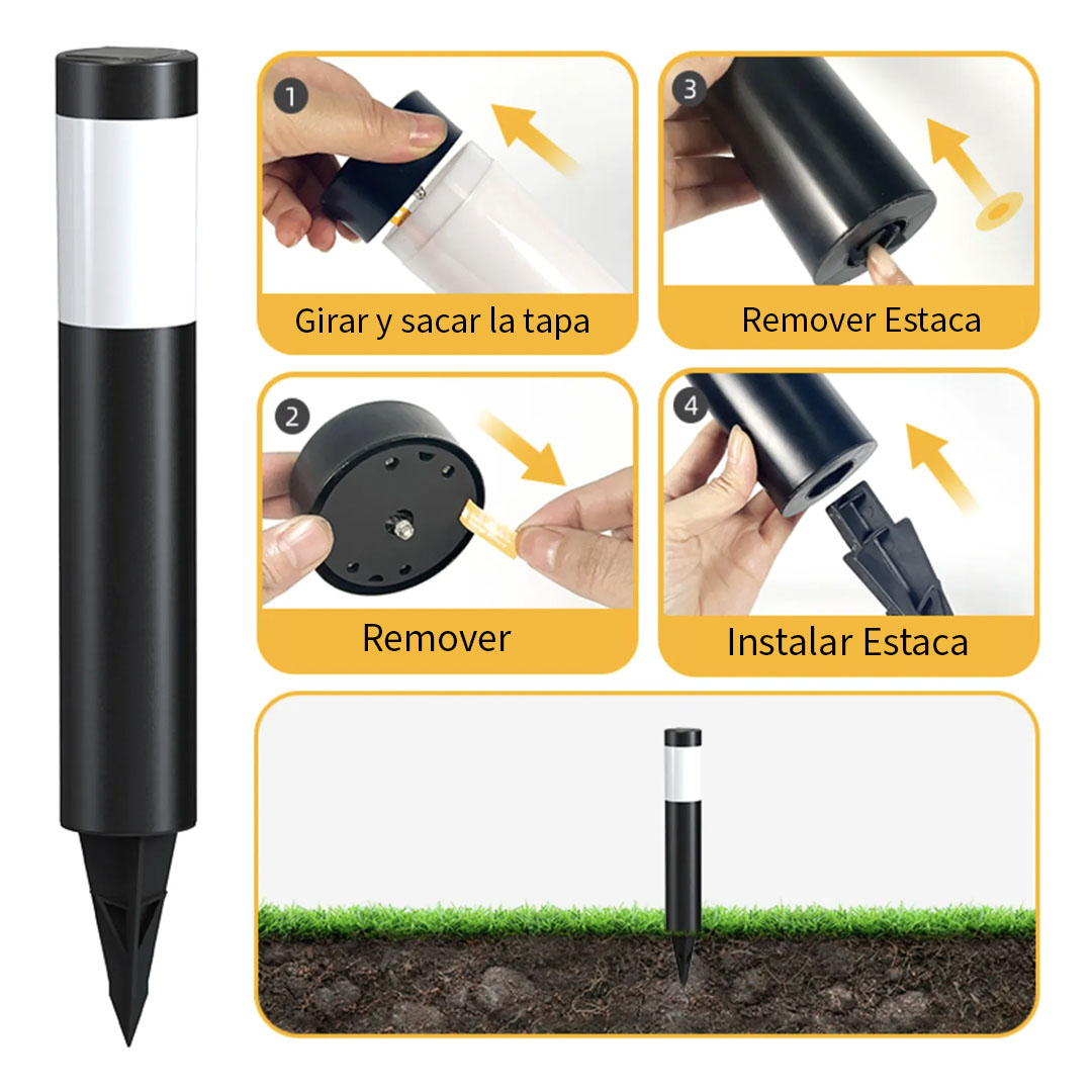 Estaca Solar LED Jardín – Acero Inox o Negra – Luz Blanca Cálida – 56,5 cm