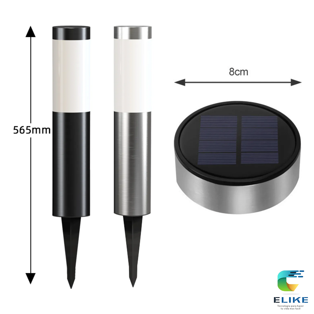 Estaca Solar LED Jardín – Acero Inox o Negra – Luz Blanca Cálida – 56,5 cm