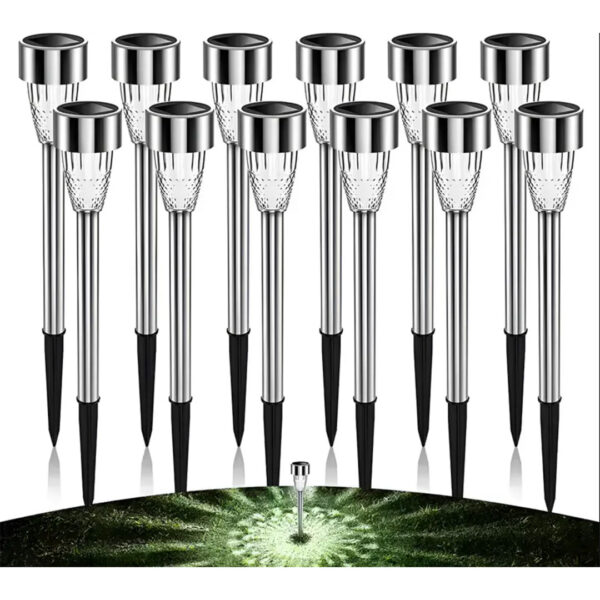 Estaca Solar Jardin Acero Inoxidable -  40cm - luz Calida - Pack x 12