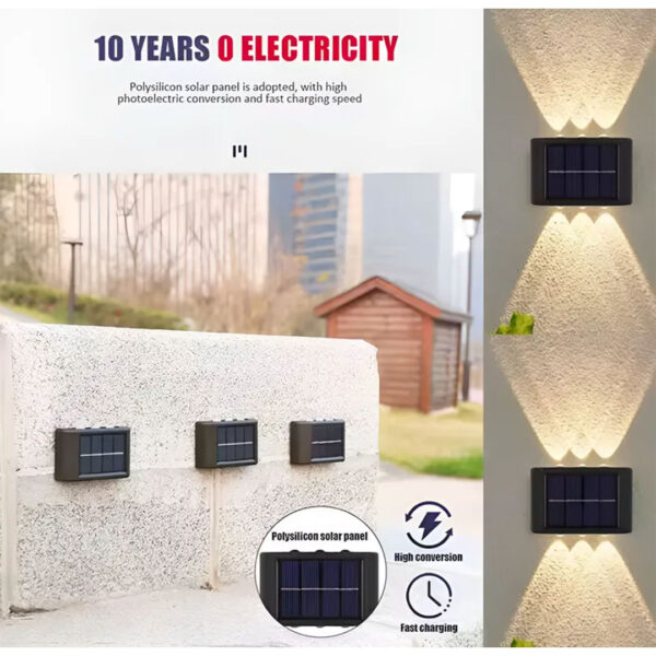 Aplique Solar LED Bidireccional– 6 LED – Cálida Exterior