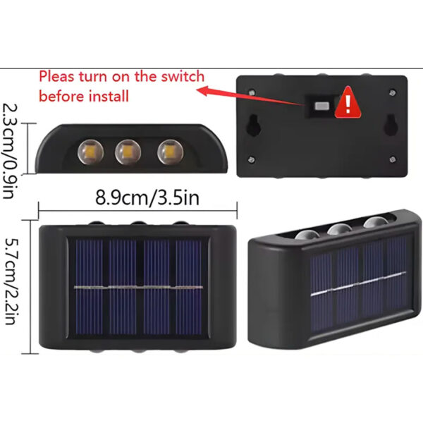 Aplique Solar LED Bidireccional– 6 LED – Cálida Exterior