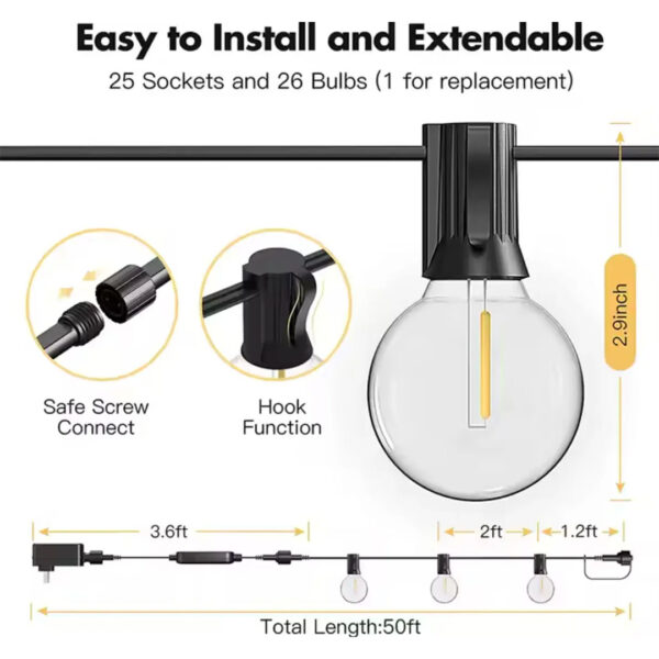 Guirnalda Solar LED 10mts – 10 Luces Bco Cálido- Clasica